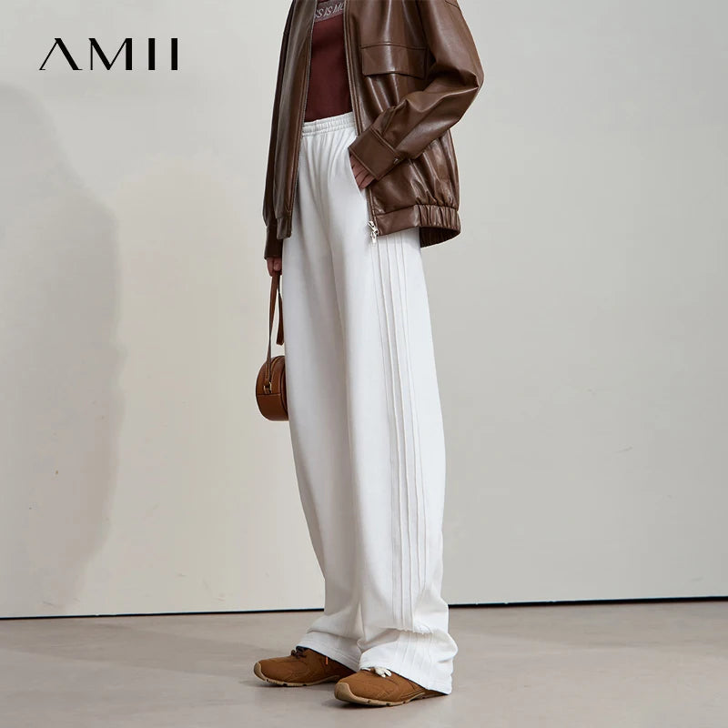 AMII Minimalist រដូវស្លឹកឈើជ្រុះឆ្នាំ ២០២៥ ខោជើងធំសម្រាប់នារីទើបមកដល់ថ្មី ខោរលុង កប្បាសសុទ្ធ ប៉ាក់ធម្មតា សម្លៀកបំពាក់នារី 12523098