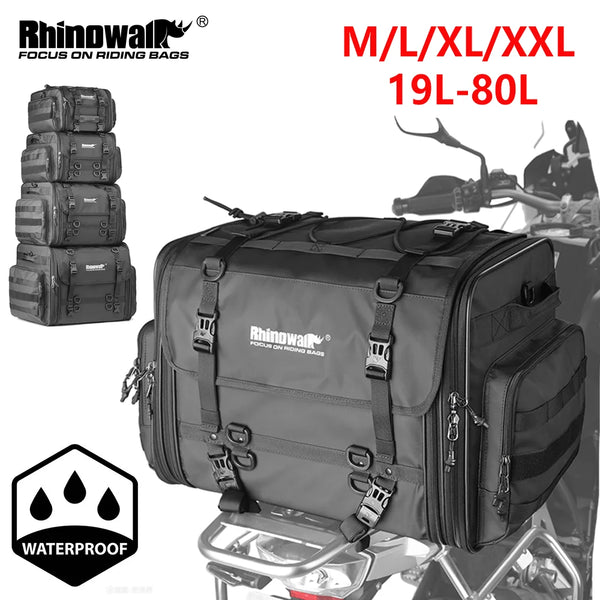 កាបូបស្ពាយក្រោយសម្រាប់ម៉ូតូ Rhinowalk ទំហំ 19-80L ធន់នឹងភ្លៀង ម៉ូទ័រពង្រីកបាន កាបូបស្ពាយក្រោយសម្រាប់ដាក់ឥវ៉ាន់ គ្រឿងបន្ថែមសម្រាប់ម៉ូតូ 1 ដុំ