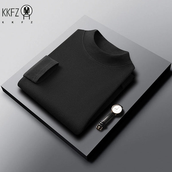Mens Half Collar Long Sleeve Under Tops Soft Elastic Material Close Fitting Mock Neck Design Autumn Winter Daily Clothing