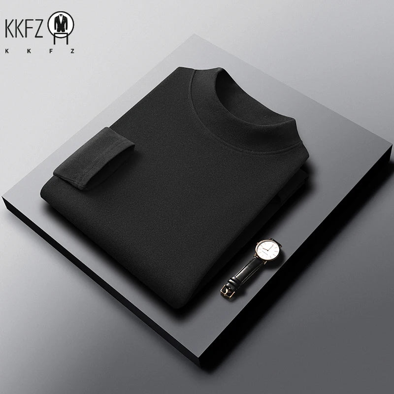 Mens Half Collar Long Sleeve Under Tops Soft Elastic Material Close Fitting Mock Neck Design Autumn Winter Daily Clothing