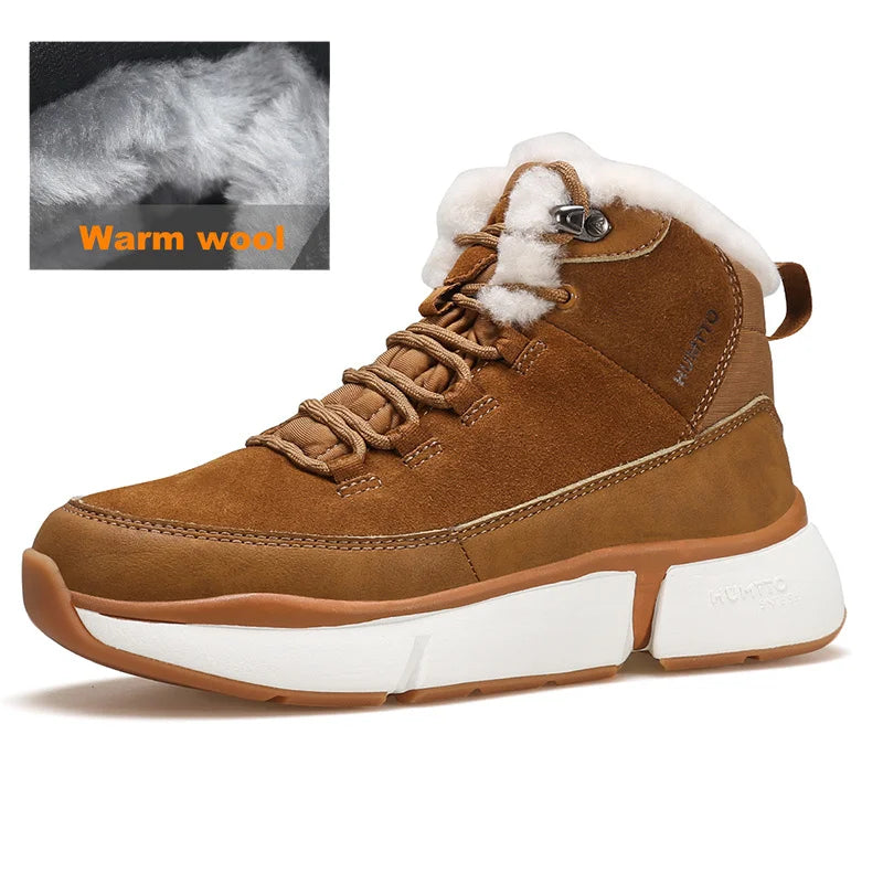 HUMTTO Winter Women's Sneakers Leather Hiking Boots Woman 2024 Snow Trainers Keep Warm Trekking Boots Outdoor Women Casual Shoes