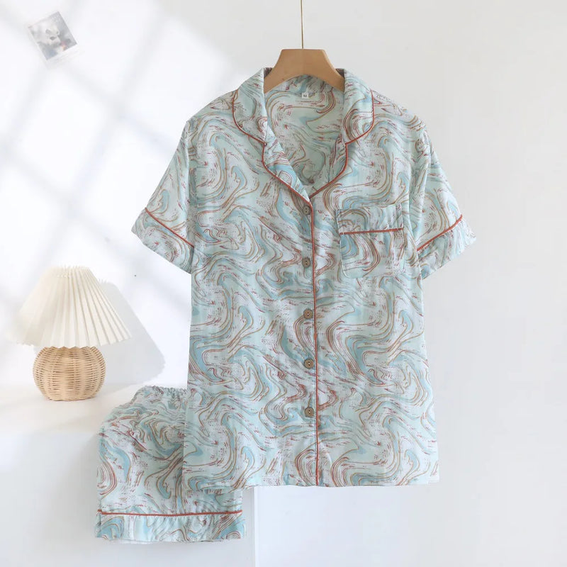 New Summer Clothes Sleepwear Short Sleeve Pajama Sets Night Wear for Ladies Home Wear Floral 2Pcs Pyjama Set Woman Nightwear