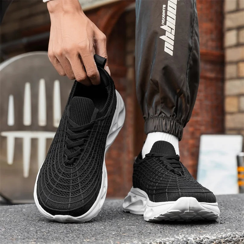 Men Wide Toe Box Knit Sneakers Stretch Breathable Casual Walking Shoes Roomy Fit for Swollen Feet Edema Bunions Athletic Shoes