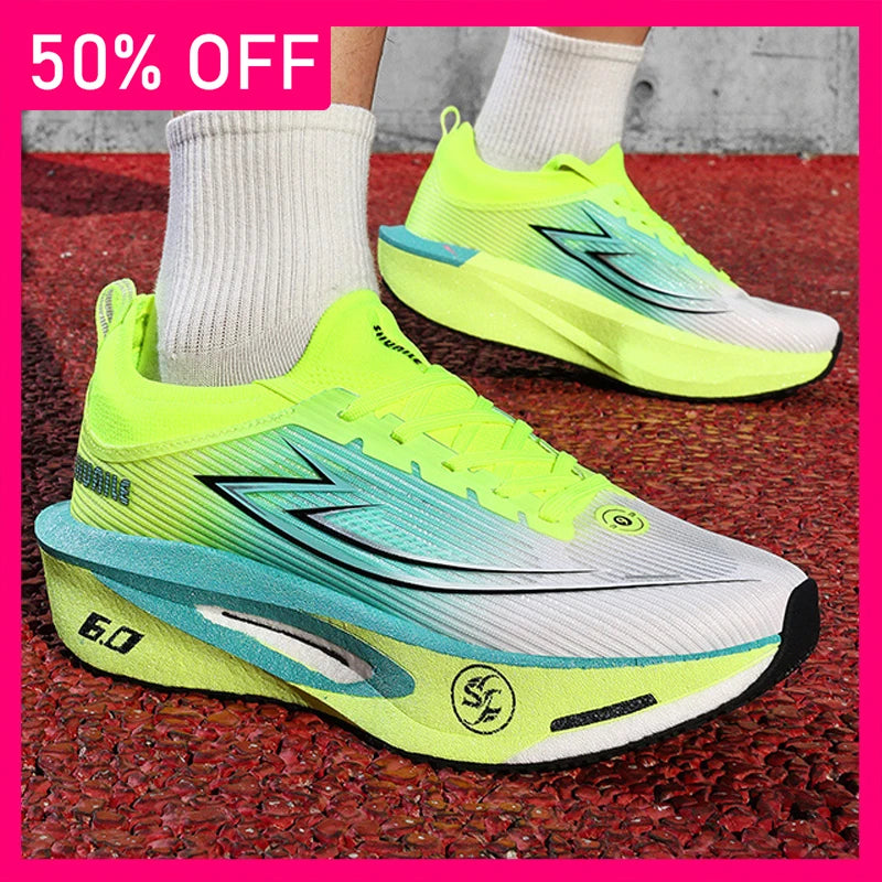 Unisex Sports Shoes Marathon Breathable Light Thick Soled Anti Slip Damping Professional Running Competition Training Shoes