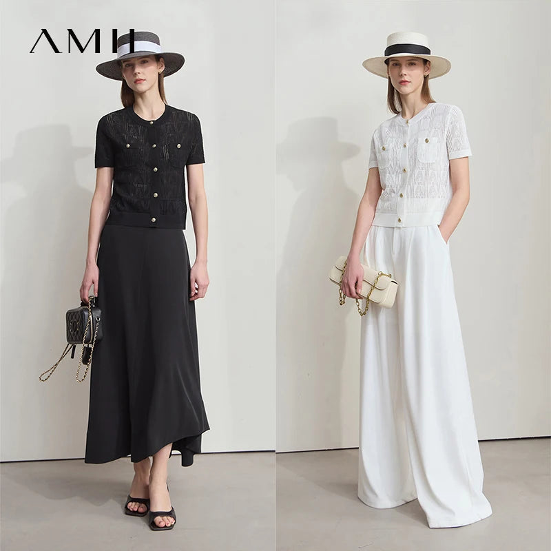 អាវយឺតរដូវក្តៅ AMII Minimalist សម្រាប់នារី ថ្មីឆ្នាំ ២០២៥ ដៃខ្លី កមូល អាវកាឌីហ្គែន ប៉ាក់សម្រាប់នារីទាន់សម័យសម្រាប់ការិយាល័យ 12522115