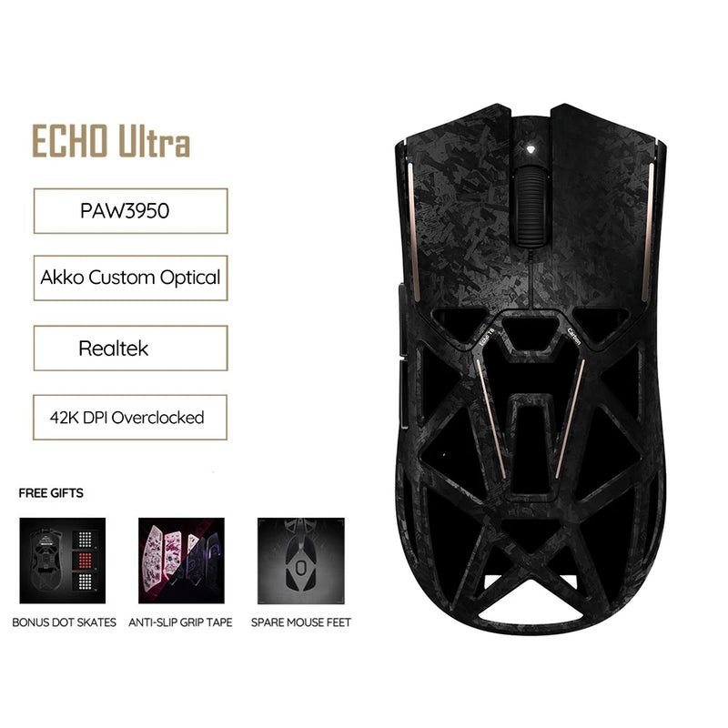 Akko Echo Master Ultra Gaming Wireless Mouse Carbon Fiber PAW3955 PAW3950 8K Polling Rate 65000DPI 55g Lightweight Esports Mouse