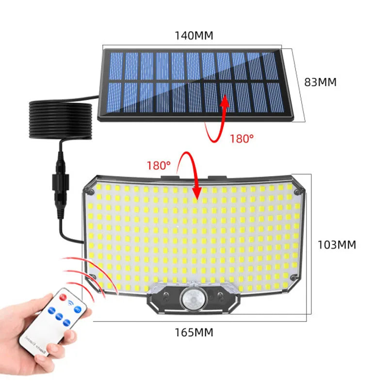 Led Solar Lamp Outdoor Motion Sensor Solar Flood Lights With Remote Control Ip65 Waterproof Security Lamps for Outside Party