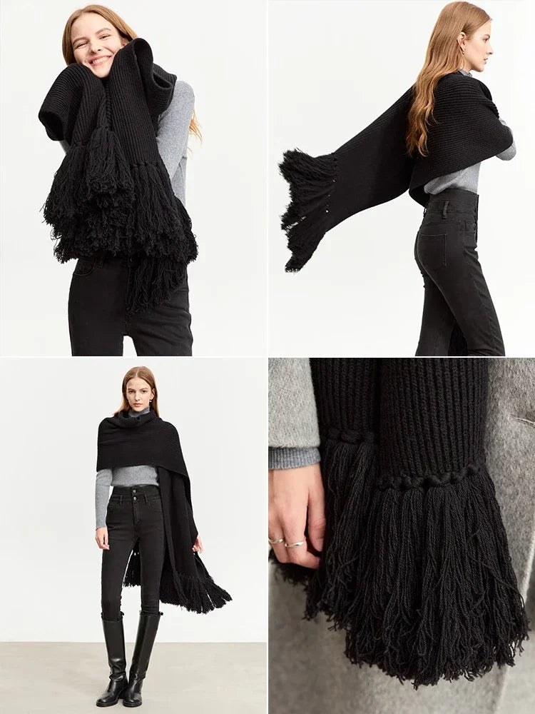 AMII Minimalist Wool Scarf For Women 2026 Winter Long Ultra Wide Versatile Scarf Soft Tassel Keep Warm Wrap Female 12374018