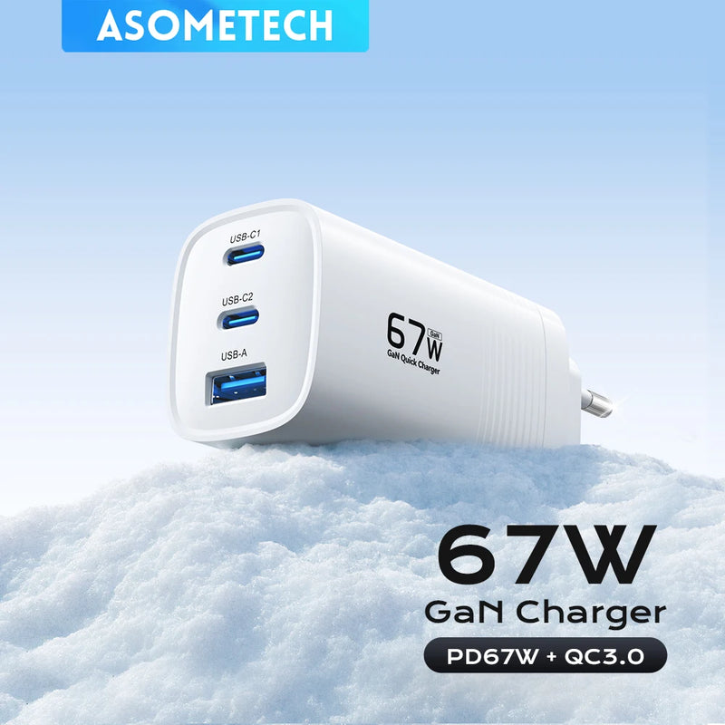 ឆ្នាំងសាក GaN USB Type C 67W PPS PD QC3.0 ឆ្នាំងសាករហ័សសម្រាប់ MacBook Laptop Tablet iPhone 14 iPad Samsung S23 Ultra