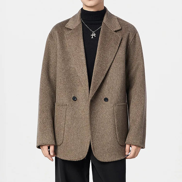 100% Wool Double-Faced Men's Coat, Mid-Length, Loose Fit, Casual Wide Style Woolen Overcoat Plus Size Coat and Jacket