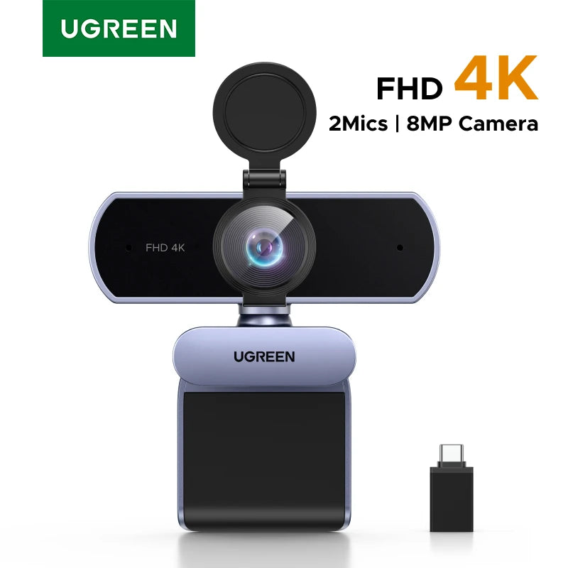 【RU】UGREEN 4K FHD 1080P Webcam 8MP for PC, PDAF Auto Focus, Dual AI Noise-Cancelling Mics, Web cam for Zoom/Teams/Google Meet
