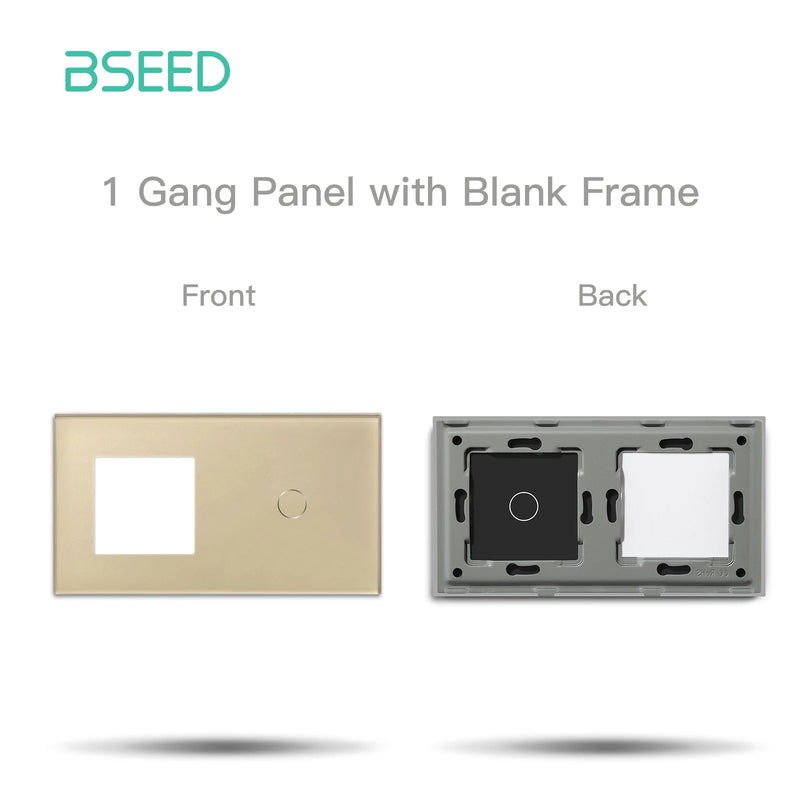 BSEED  M1 Series Frame Plus 1/2/3Gang Glass Panel For Touch Switch Wall Socket With Metal Plate White Black Golden 157mm