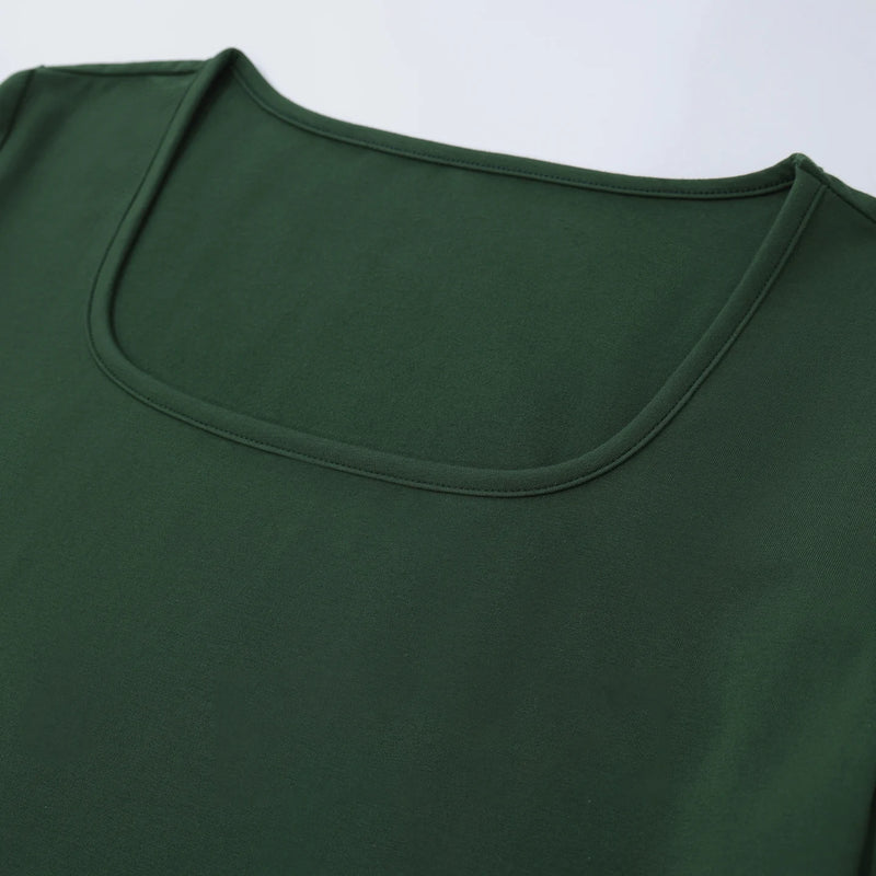 Amii Women's Tee Shirt 2026 Summer New Square Neck Short Sleeve Cotton Tee Basic Solid Breathable Casual Top For Women 12612044