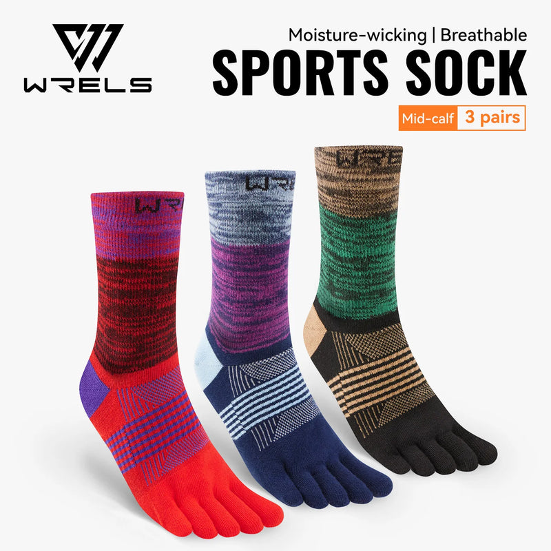 WRELS 1/2/3 Pairs Running Toe Socks Anti Blisters Cotton 5Finger Socks Men Women Seamless Moisture Wicking Athletic Hiking Socks