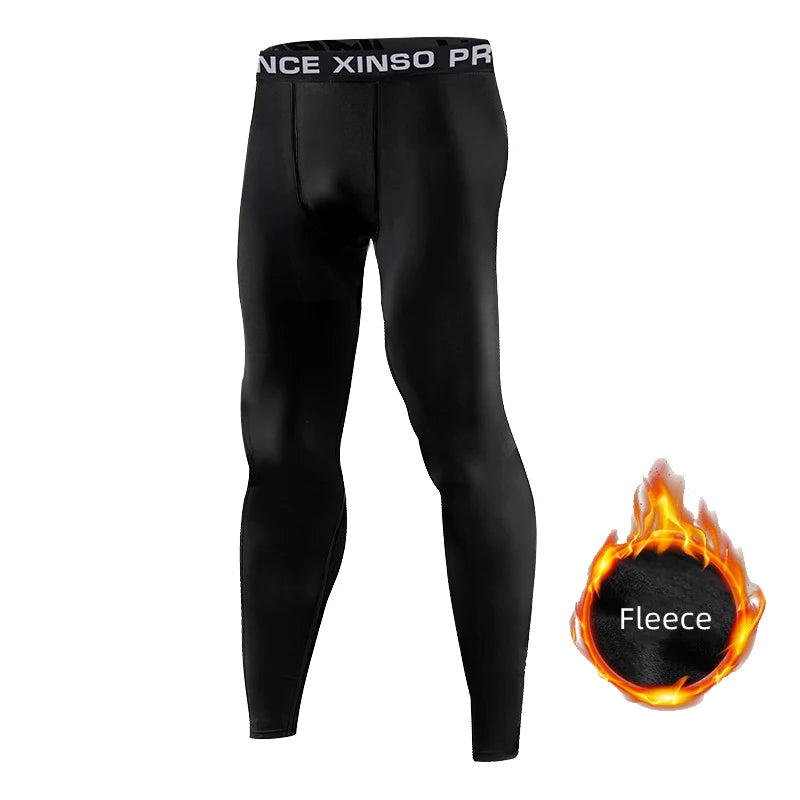 Men's Thermal Fleece Leggings Winter Warm Compression Tights High Stretch Running Gym Training Base Layer Pants