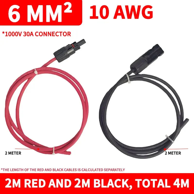 6 mm² 10AWG Extension Cable PV1-F Solar Panel Wire, Waterproof DC Connector Male & Female Pair for Photovoltaic System