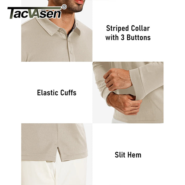 TACVASEN Polo Shirts Men's Long Sleeve Golf Shirt Performance Quick Dry Moisture Wicking Casual Collared Shirts Striped Collar