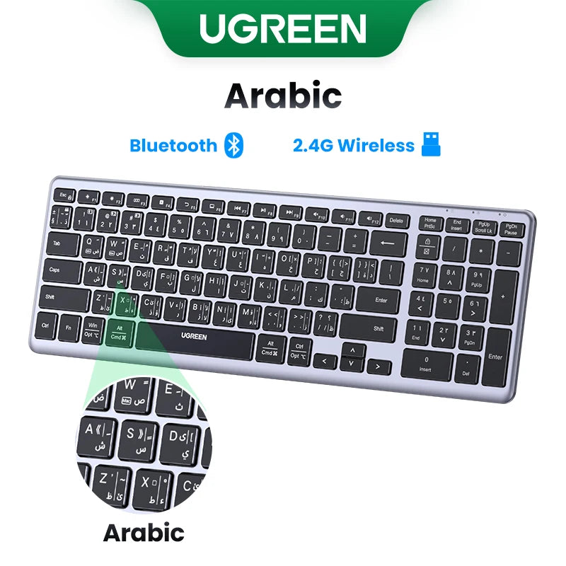 UGREEN Keyboard Wireless Bluetooth 5.0 2.4G Arabic 99 Keycaps for MacBook iPad PC Tablet Desktop USB C Rechargeable Keyboard