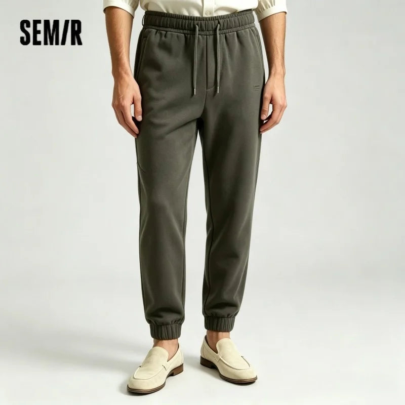 Semir Sweatpants Men Spring Loose Tapered Cuffed Solid Color Basic Drawstring Height Enhancing Casual Long Trousers