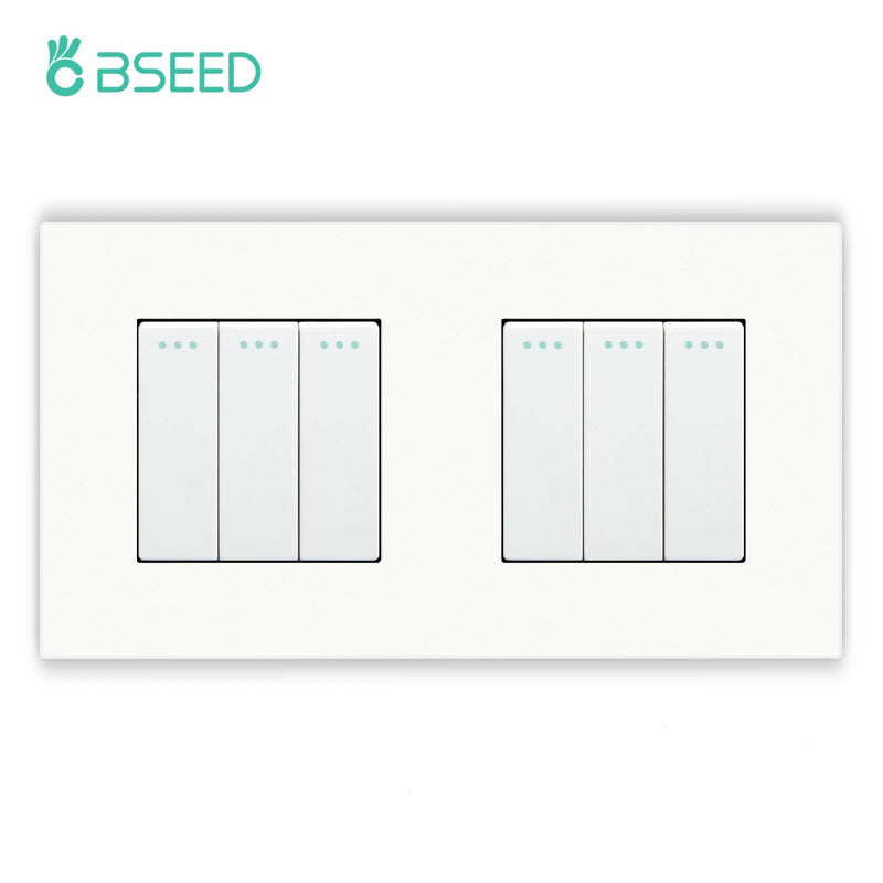 BSEED Mechanical Button Switch 1/2/3Gang 1Way Plus Wall Socket Power Outlets Plastic Panel Wall Light Switch On Off