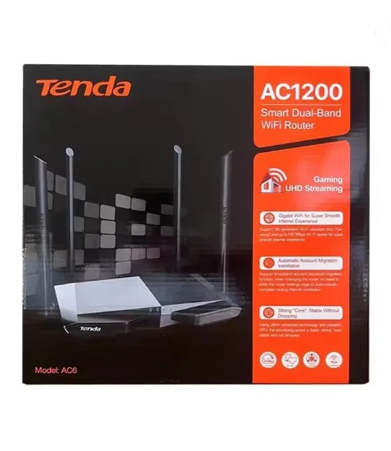 រ៉ោតទ័រវ៉ាយហ្វាយ Tenda AC6 ជំនាន់សកល AC1200 អ៊ីនធឺណិតឥតខ្សែល្បឿនលឿន 5GHz MU-MIMO Beamforming គម្របជួរវែង ថ្មីដើម