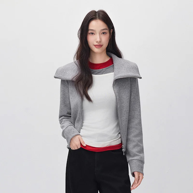 Semir Women Winter Jacket Cropped Wide Lapel Slim Fit Panel Design Modern Style 2026 New Winter Daily Wear Urban Casual Style