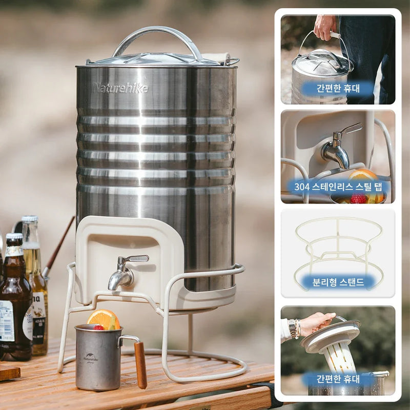 Naturehike Water Tank Insulated Bucket Thermal Barrel Storage Drink Ice Chest Cooler Camping Beach Picnic Stainless Steel 10L