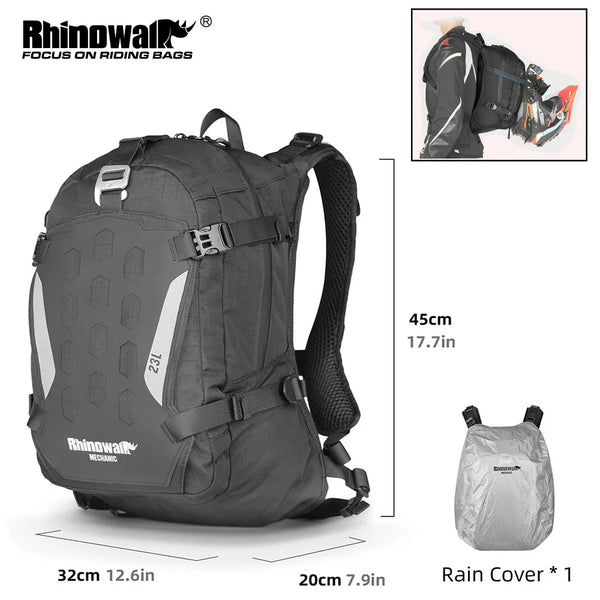 កាបូបស្ពាយម៉ូតូ Rhinowalk ទ្រមួកសុវត្ថិភាព កាបូបសម្រាប់ជិះកង់ 23លីត្រ មានគម្របភ្លៀង អាចទ្រទឹកបាន 2លីត្រ សម្រាប់កុំព្យូទ័រយួរដៃ ទំហំ 14អ៊ីញ