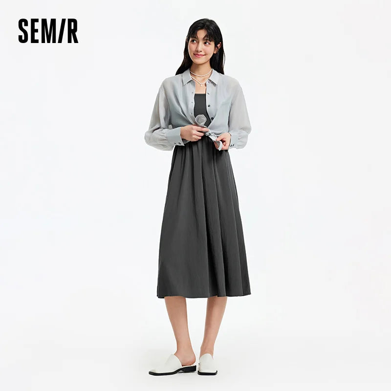 Semir Women Dress U Neck Slip Lapel 2026 Summer Commute Minimalist Two Piece Set Elegant Office Daily Soft Top