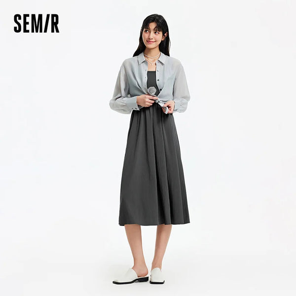 រ៉ូបស្ត្រី Semir ករាងអក្សរ U រអិលលើក្រវិល 2026 រដូវក្តៅធ្វើដំណើរតិចតួចបំផុត ឈុតពីរដុំឆើតឆាយ ការិយាល័យ អាវទន់ប្រចាំថ្ងៃ