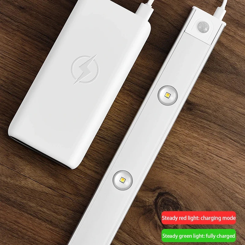 ភ្លើង LED ទំហំ 20/30/40/50 សង់ទីម៉ែត្រ នៅក្រោមទូខោអាវ ភ្លើងបំភ្លឺក្នុងផ្ទះ ឧបករណ៍ចាប់សញ្ញាចលនា ចង្កៀង LED ស្តើងបំផុត ភ្លើងពេលយប់អាចសាកបានដោយ USB