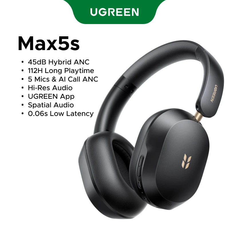 2026 Newly Upgraded UGREEN Max5s Over-ear Bluetooth Wireless Headphones 45dB Hybrid ANC Noise Canceling 112H Long Playtime