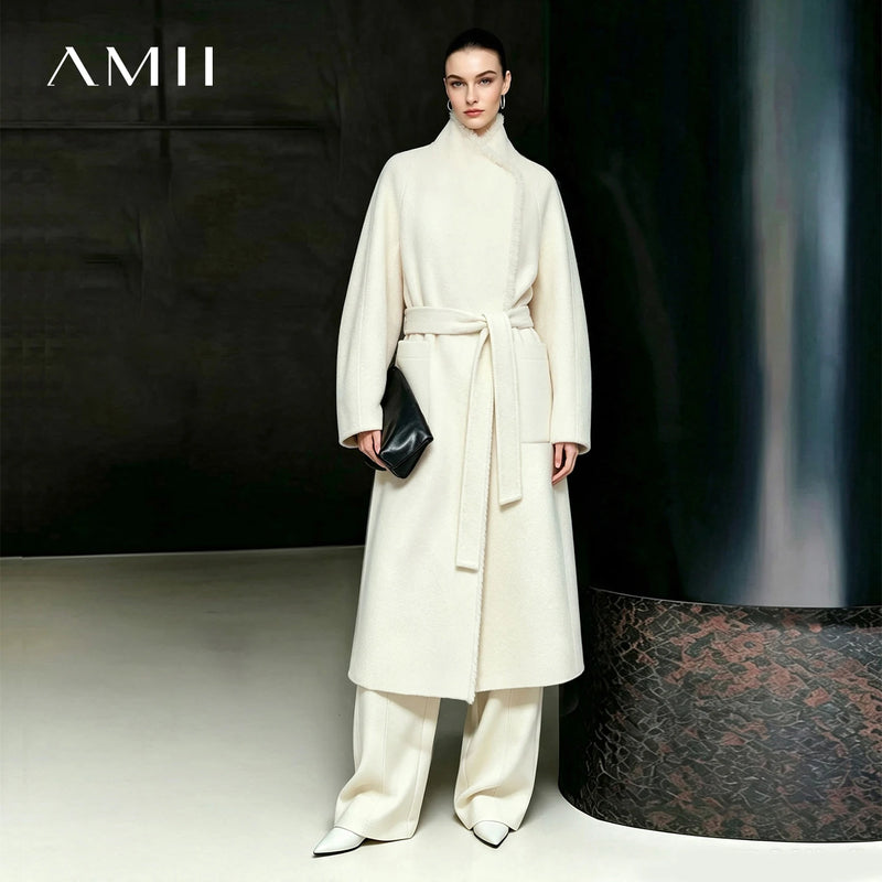 អាវធំរោមចៀម Yak សម្រាប់ស្ត្រី Amii មានកញ្ចឹងកពីរជាន់ មានខ្សែក្រវាត់ ពាក់កណ្ដាលដើម សម្រាប់ធ្វើដំណើរ និងហាត់ប្រាណ អាវធំរដូវរងា ស្ដើង ក្តៅ និងស្រាល សម្រាប់ស្ត្រី 12654030