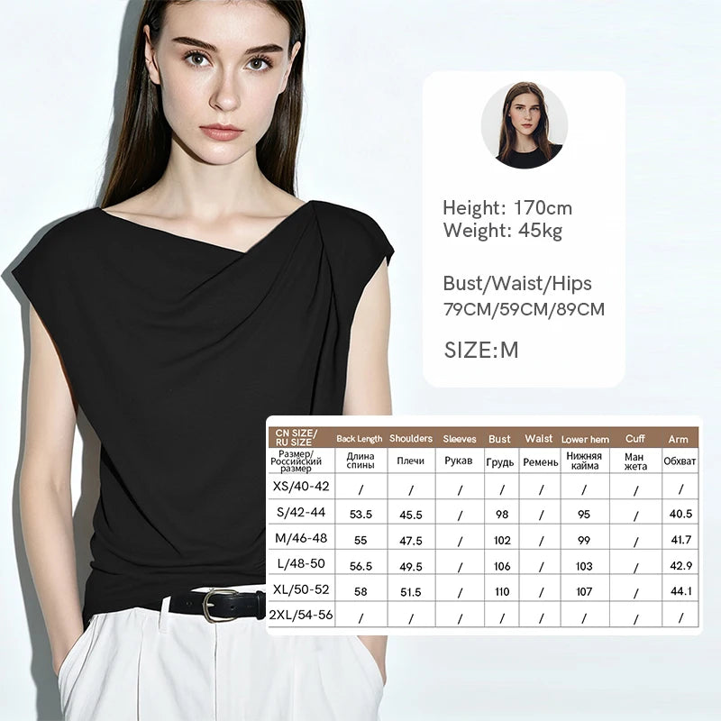Amii Off Shoulder Women's T-Shirt 2026 Summer New Cap Sleeve Asymmetric Pleated Top Simple Office Casual Tee For Women 12622118