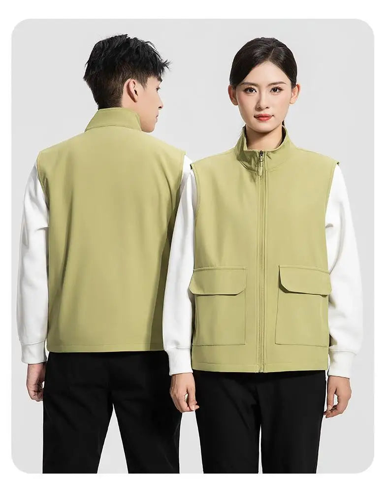 Spring Autumn high-end soft-shell stand-up collar jacket work uniform with logo, 4S store large pocket workwear vest