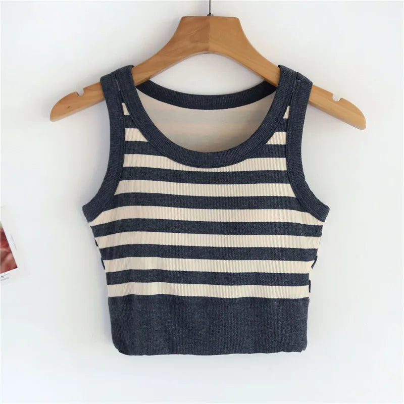 Modal Women's Summer Pajamas Top Casual Stripe Chest Padded Sling Shirt Sleeveless Bottoming T-Shirt Sleepwear Pijamas Tops
