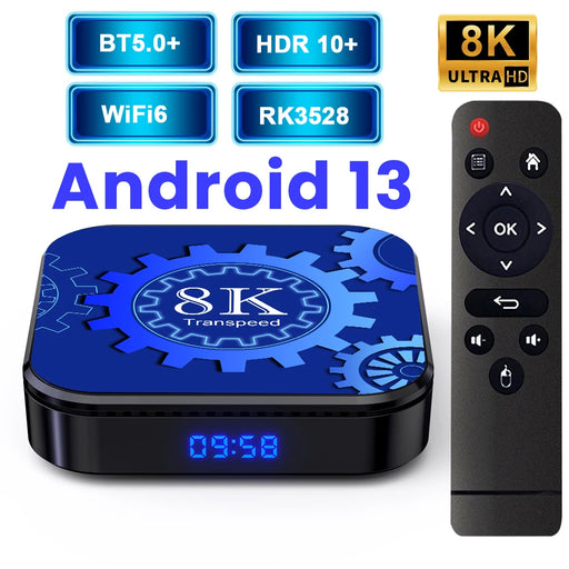 Transpeed Android 13 TV Box Wifi6 OTA update Support 8K Video HDR10+ BT5.0+ RK3528 4K 3D Voice Media Player Set Top Box