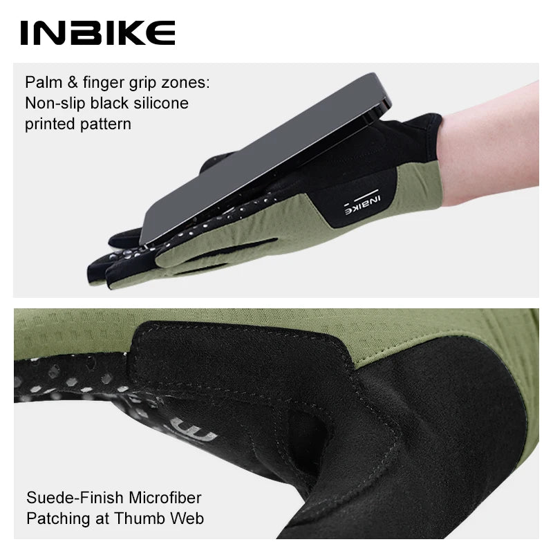 INBIKE 2025 Full Finger Cycling Gloves Touchscreen Anti-Slip Gel Palm Reflective Breathable Gloves for Road Bike MTB Accessories
