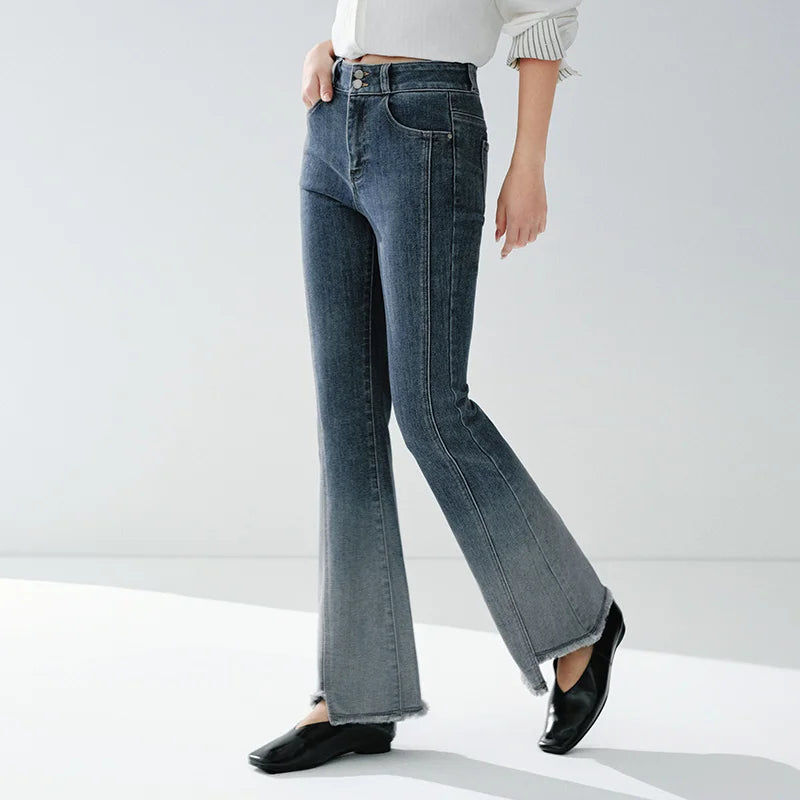Semir Soft Jeans Women 2026 Spring Raw Hem Split Gradient Flare Leg Casual Fashion Comfortable Versatile Long Trousers