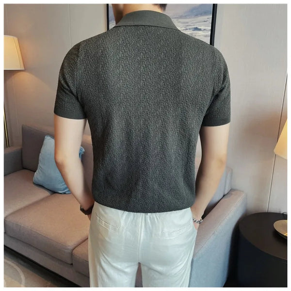 Men's Summer Cooling Ice-Silk High-Stretch Polo Shirt – Breathable Slim-Fit Short Sleeve Business Casual Top with Textured Knit