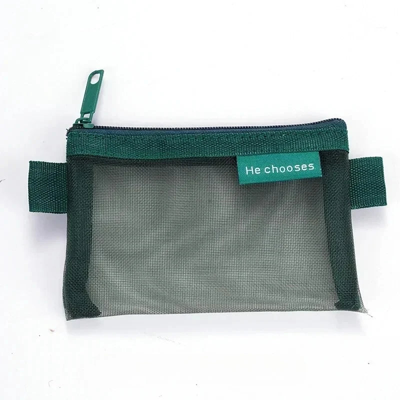 Mini mesh storage bag with zipper seal, lightweight nylon, lightweight and odorless; perfect for travel, stationery storage.
