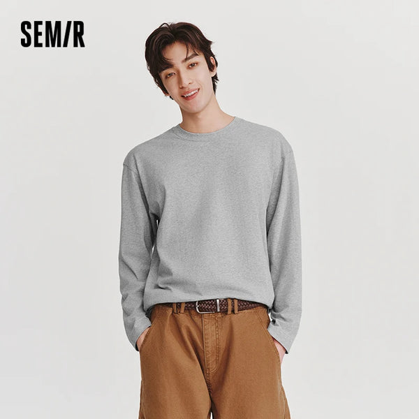 អាវយឺត Semir សម្រាប់បុរសនិងស្ត្រី 2026 និទាឃរដូវរដូវស្លឹកឈើជ្រុះ កប្បាសពណ៌ស ស្រទាប់ខាងក្នុងធម្មតា រចនាប័ទ្មគូស្នេហ៍ អាវសម្រាប់ពាក់ប្រចាំថ្ងៃ