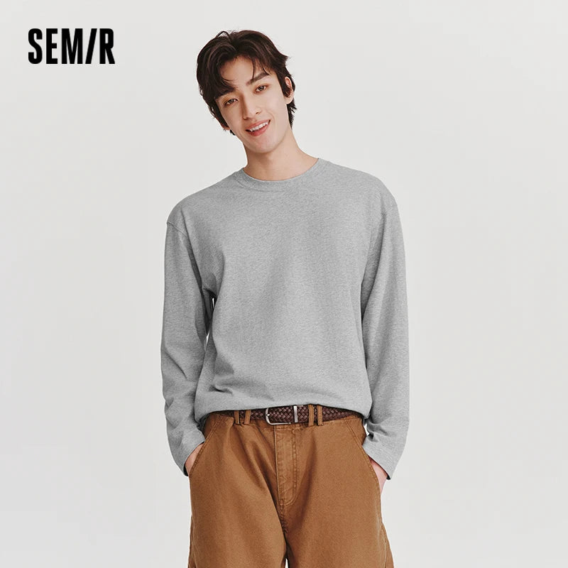 Semir Versatile Tshirt Unisex 2026 Spring Autumn Cotton White Basic Inner Layer Casual Couple Style Daily Wear Top