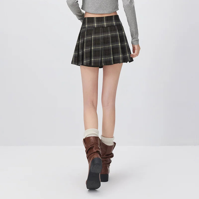 Semir Women Mini Skirt Plaid Asymmetric Pleated Campus Style Sweet Cool Autumn Bottoms Essential Daily Wear 2026