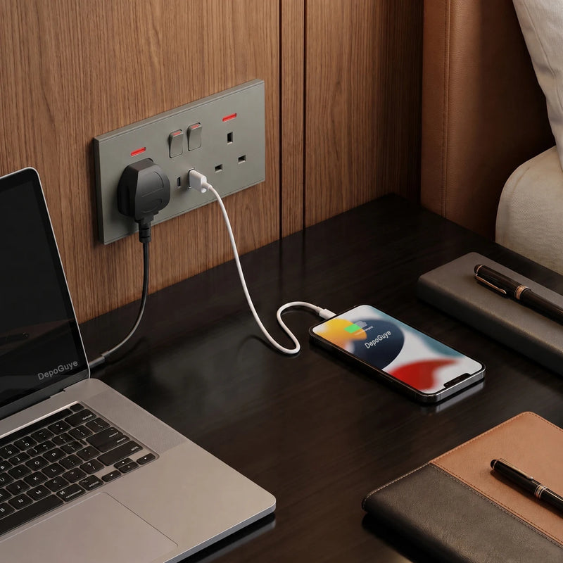 UK 13A with USB Type-c 18W Quick Charge Wall Power Socket Plug,Universal Wall light Switch Panel Dual USB Electrical Outlet