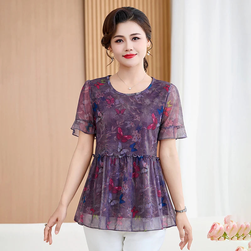 អាវយឺតបោះពុម្ពទាន់សម័យ សម្លៀកបំពាក់នារីរដូវក្តៅថ្មី អាវរលុងធម្មតា អាវយឺតសម្រាប់ធ្វើដំណើរ