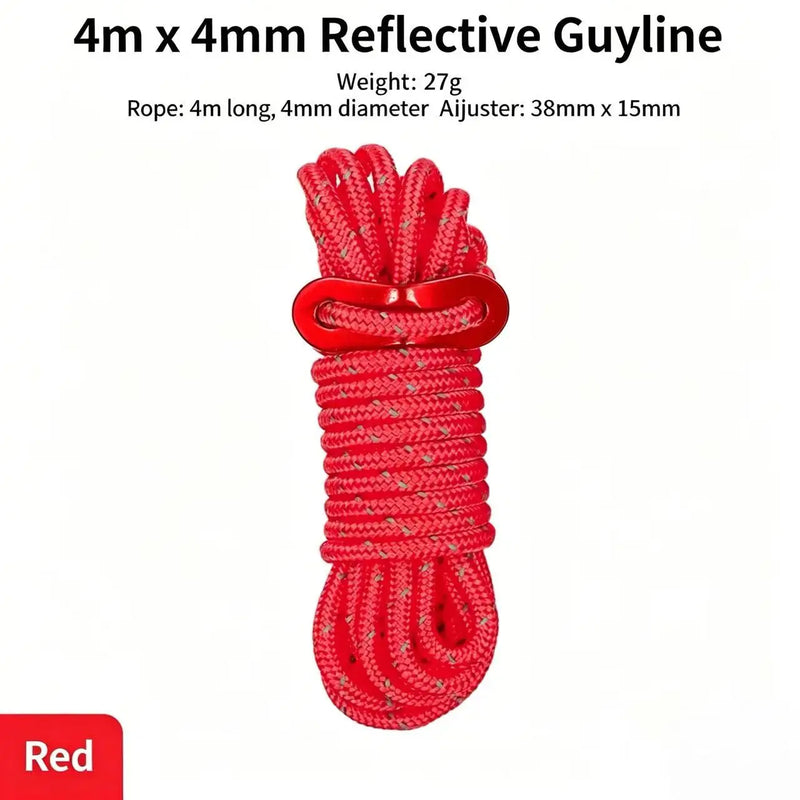 4m Outdoor Reflective Rope Wind Rope Buckle for Umbrella Tent Fixing Skylight Night Light Camping Adjustment Buckle