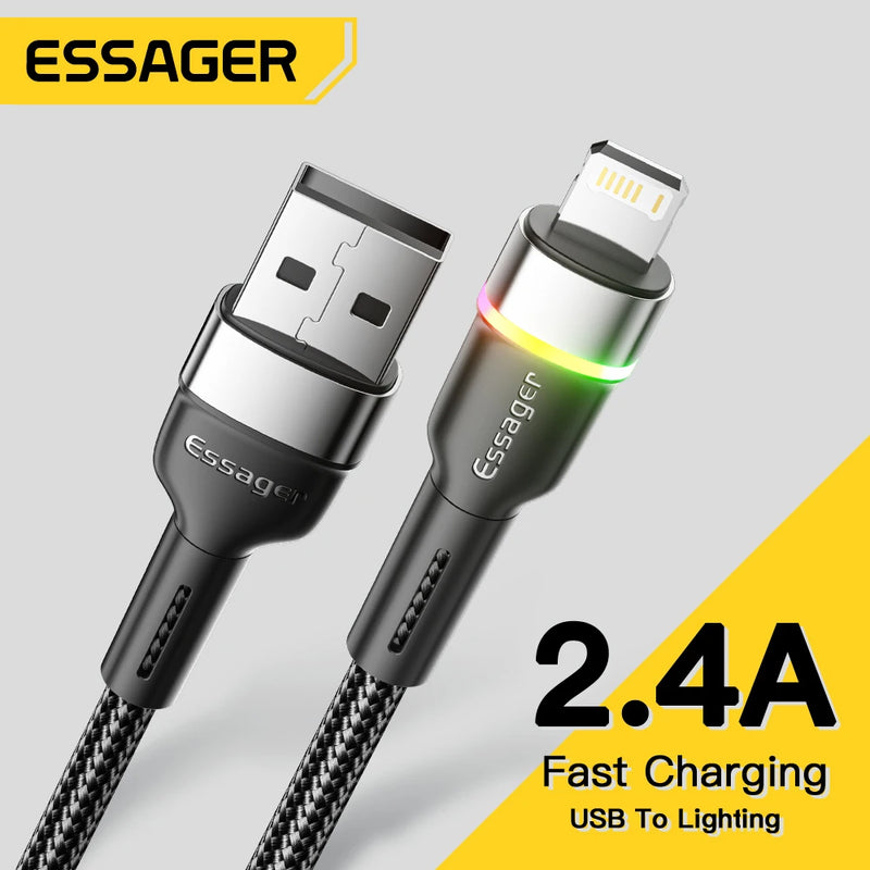 ខ្សែសាក USB Essager LED សម្រាប់ iPhone 14 13 12 11 Pro XS Max X Xr ខ្សែសាកទិន្នន័យទូរសព្ទលឿនសម្រាប់ iPad