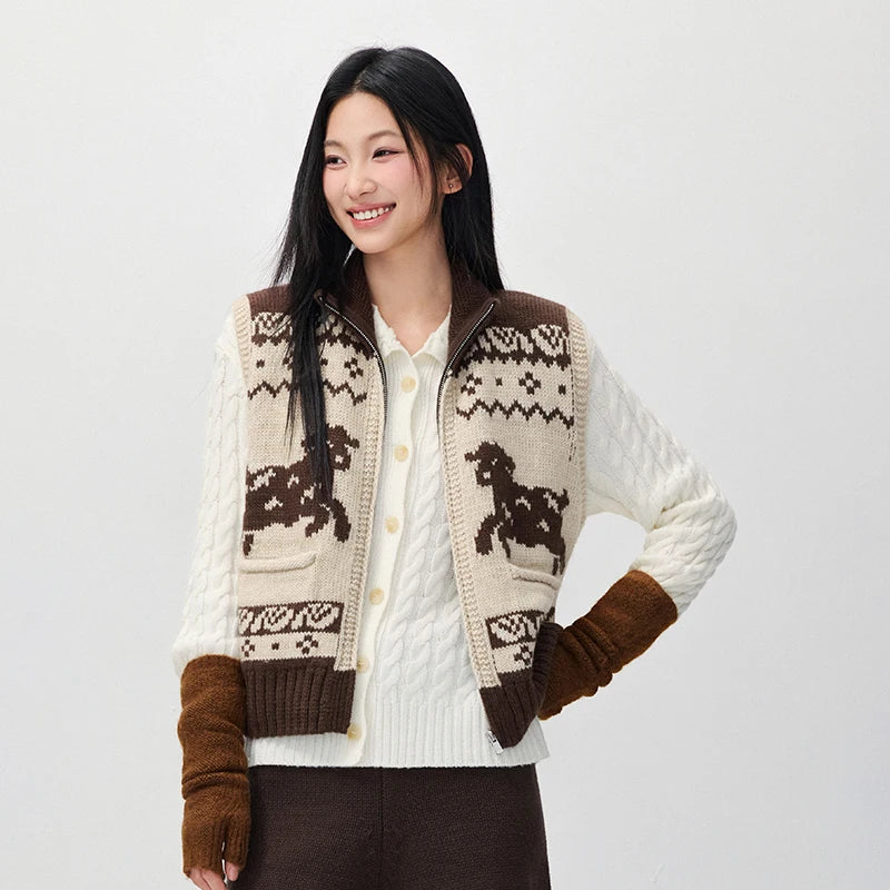 Semir Women Winter Vest Cropped Stand Collar Jacquard Loose Fit Layering Modern Style 2026 New Winter Daily Wear
