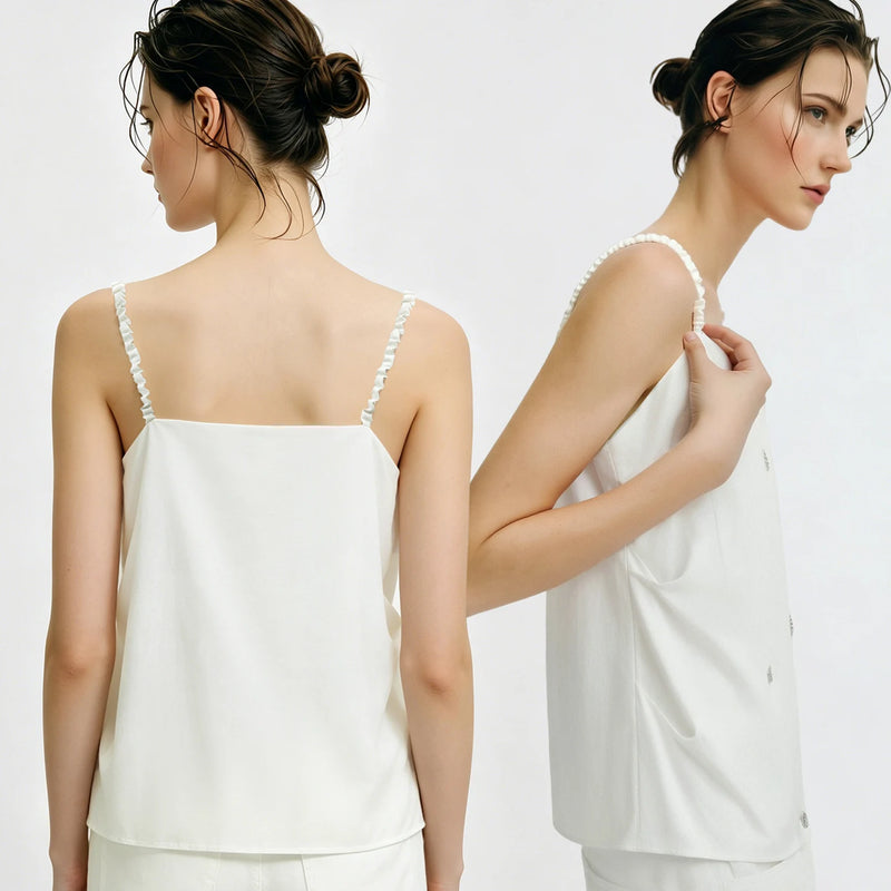 Amii Women's Camisole 2026 Summer New Metal Detail Linen Blend Spaghetti Strap Loose Casual Sleeveless Tank Top Women 12642102